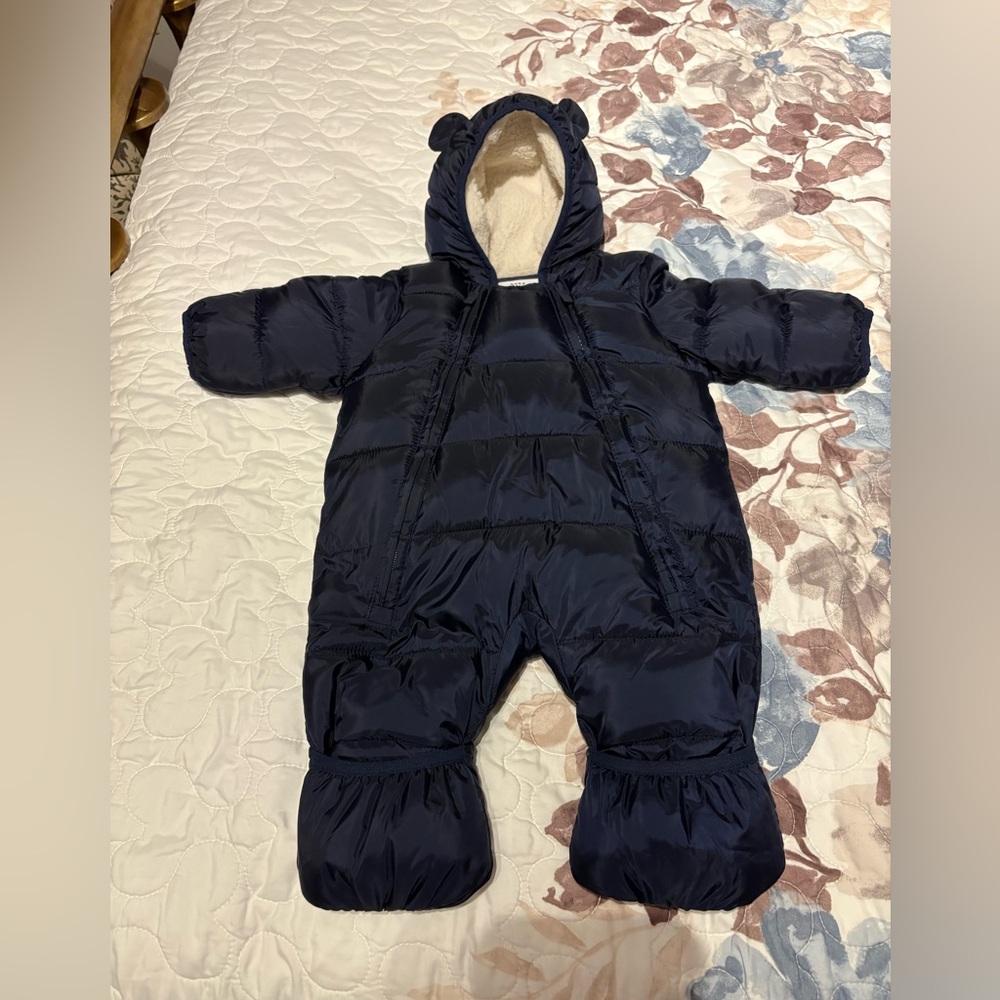 Gap baby snow suit with hood with ears attached.